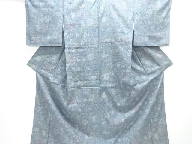 JAPANESE KIMONO / TSUMUGI / WOVEN FLORAL PLANTS